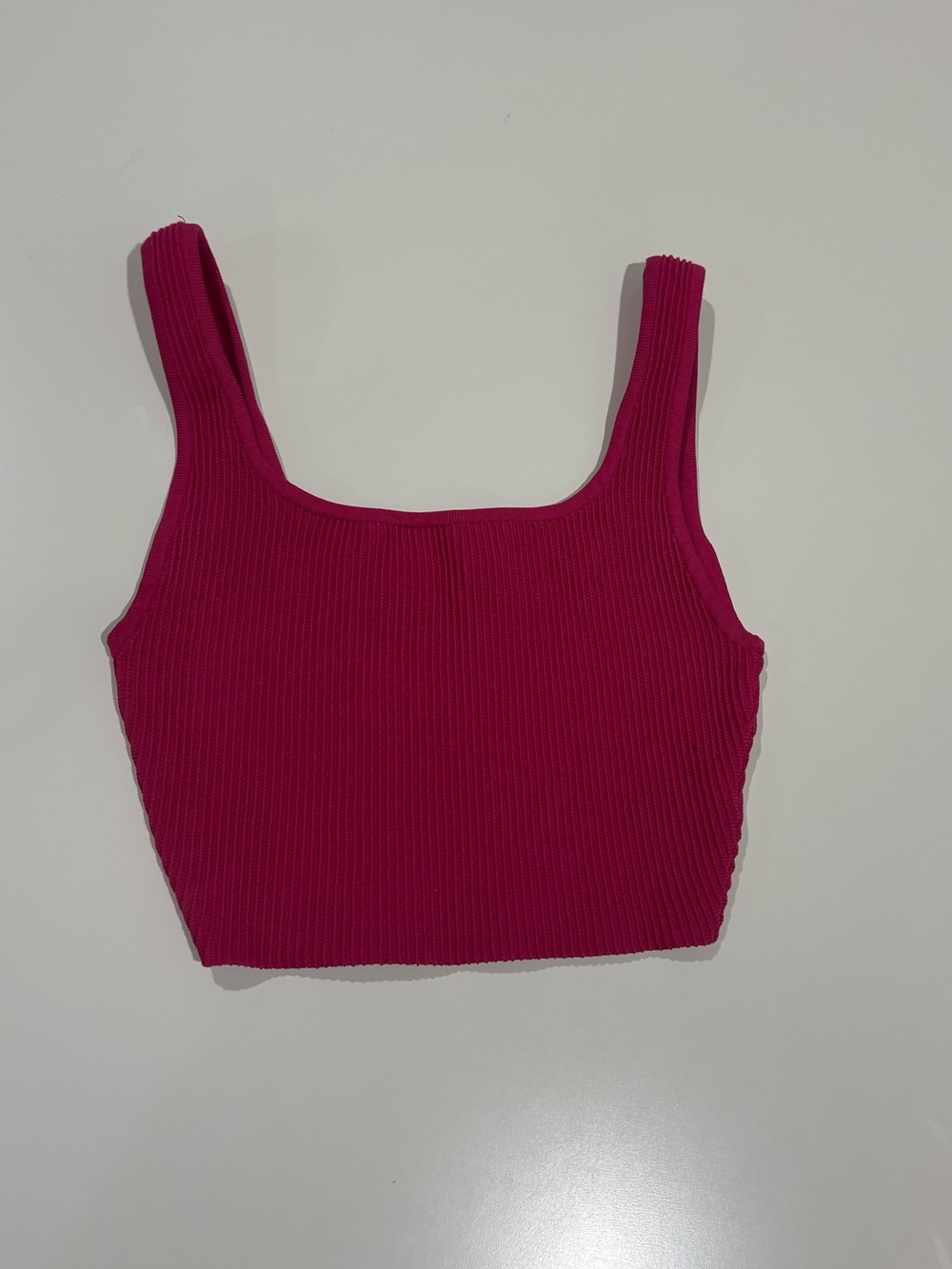 Aritzia Ribbed Square-Neck Crop Top - Fuchsia